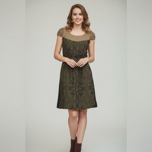 Vintage Louis Verdad Womens Green Dress Size S Silk Wool Short Sleeve